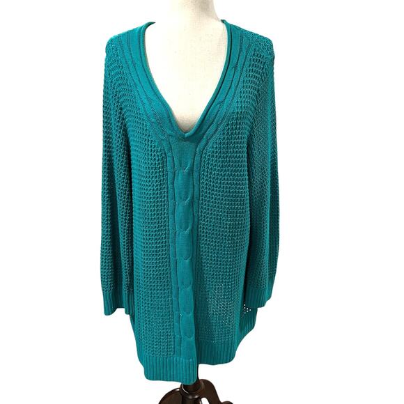 C J Banks Oversize Knit Teal Sweater V-Neck Long Sleeve Size 2X VGC - Picture 1 of 5